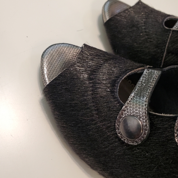 Chanii B 39 Heels Honey Black Platinum open toe sandal Strappy Military Silver - Picture 2 of 16